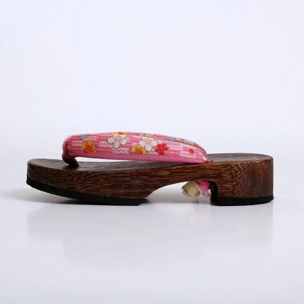 Japanese Wooden Floral Geta Sandals Pink Girl‎ Size 13.5